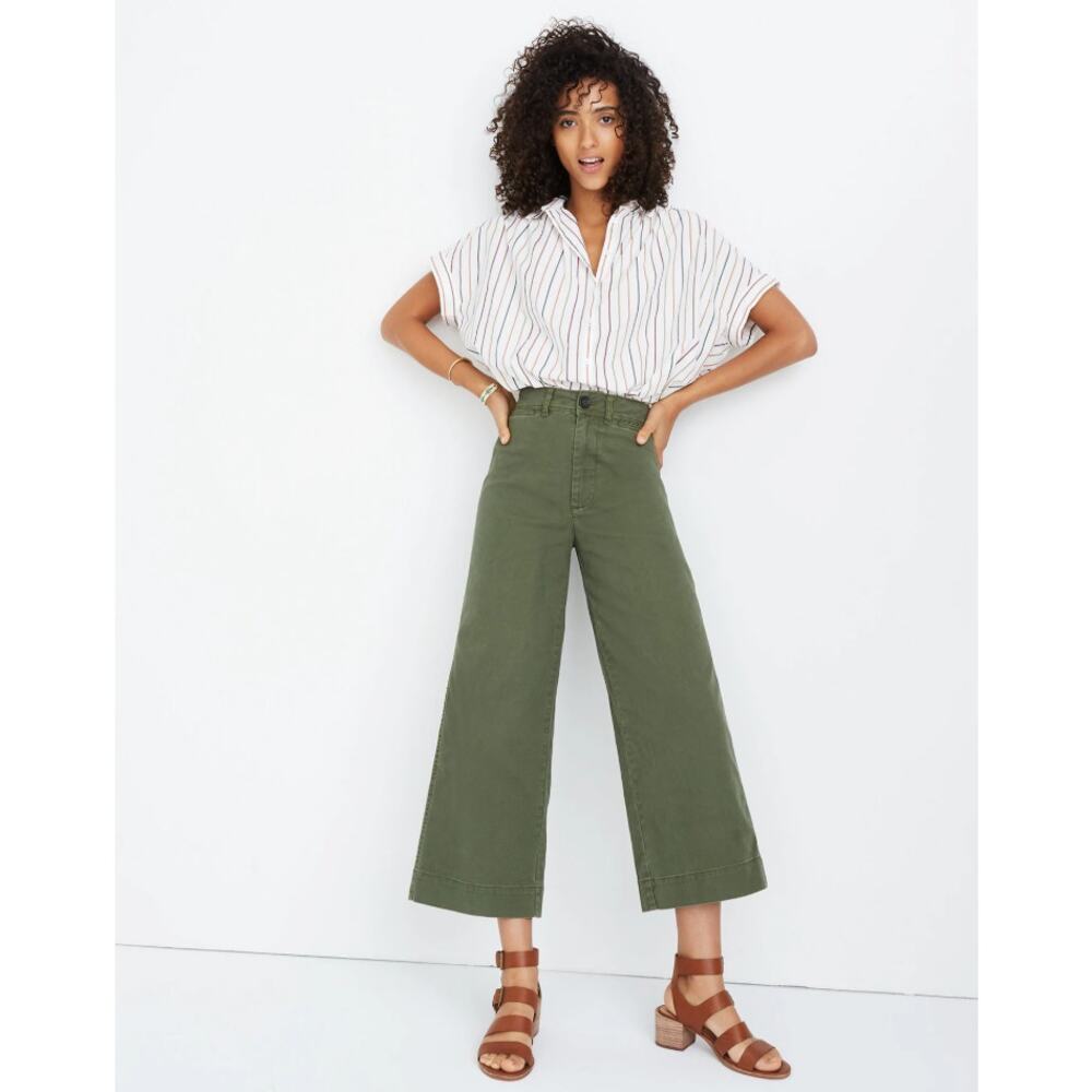 Madewell Olive Green Wide-Leg Cropped Pants